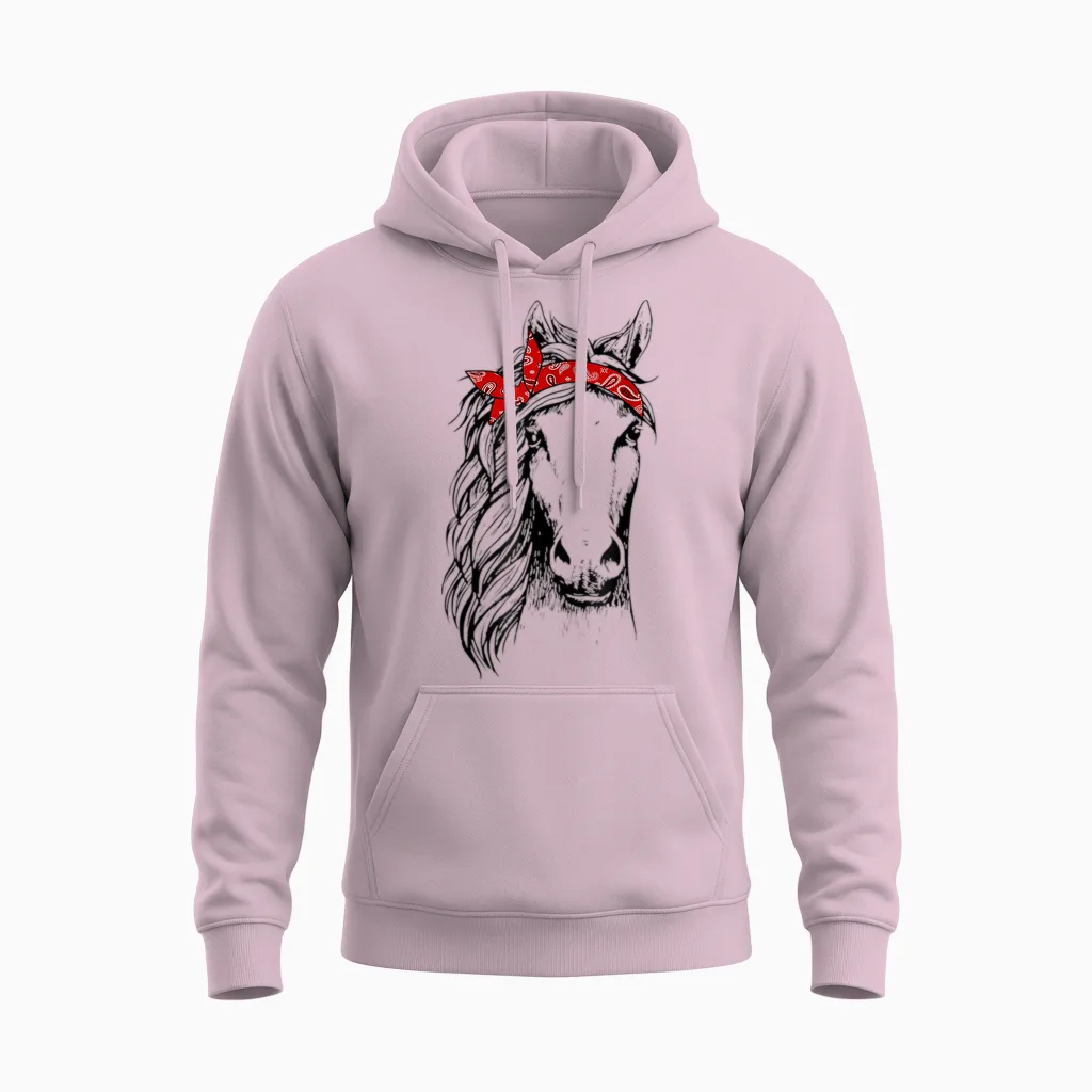 Horse Bandana for Horseback Riding Horse Lover Unisex Hoodie in Light Pink