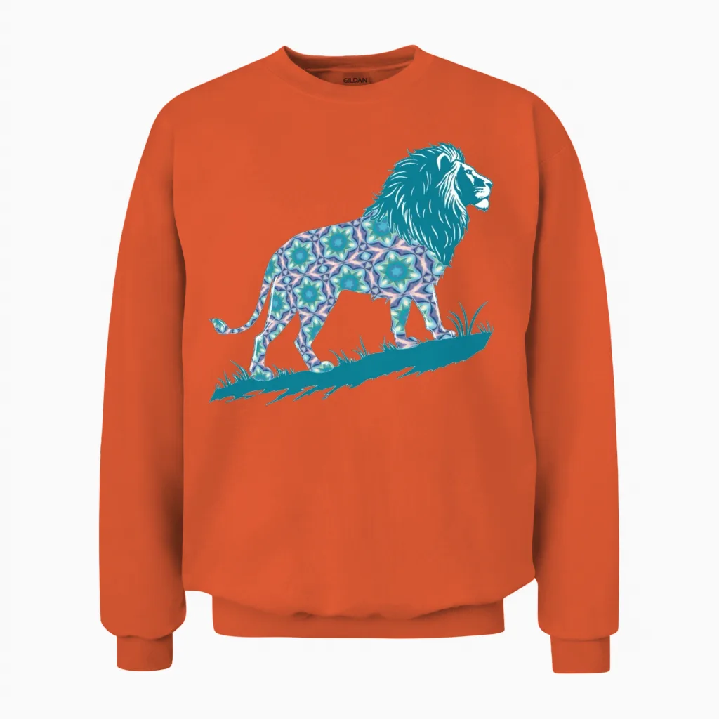 Star of David Pattern 8 Lion of Judah Unisex Sweatshirt in Orange