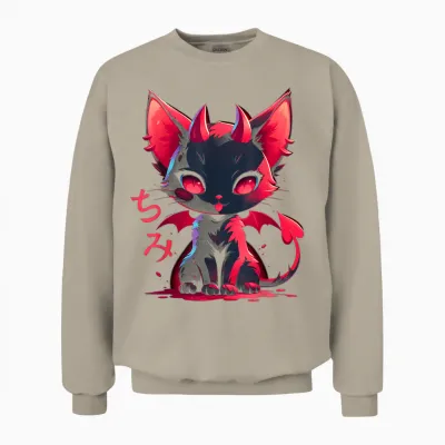 Yami Kawaii Devil Cat Creepy Cute Pastel Goth Japanese T-Shirt, Black Unisex Sweatshirt - Sand