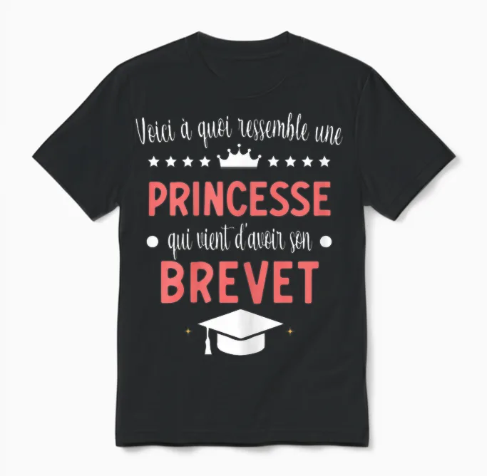 Brevet Collège Princesse Réussite Diplôme Fille Unisex T-Shirt in Black