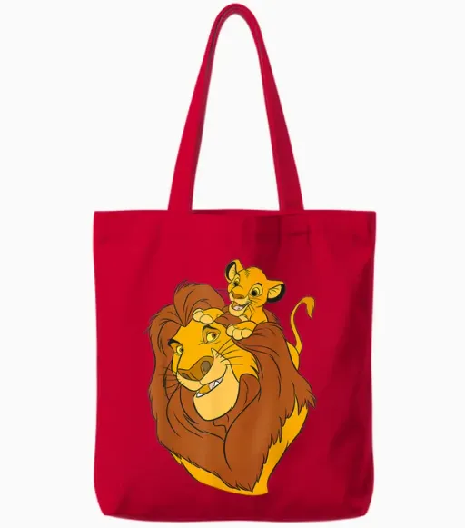 Disney Father and Son Simba and Mufasa the Lion King T-Shirt, Blue, S Tote Bags - Red