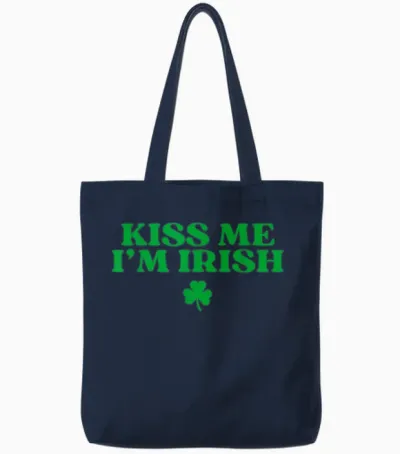 Kiss Me I'm Irish Shirt Women Men Kids Funny St Patricks Day Tote Bags - Navy
