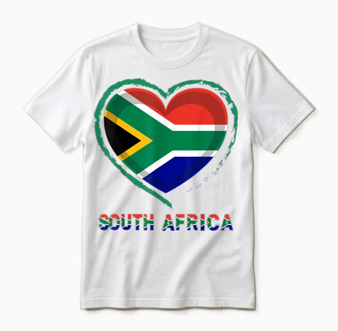Drapeau Afrique Du Sud Cœur Rustique Pride Art Graphic Unisex T-Shirt in White