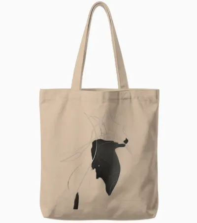 Stylish Cat Silhouette Pattern T-Shirt, Black, S Tote Bags - Natural
