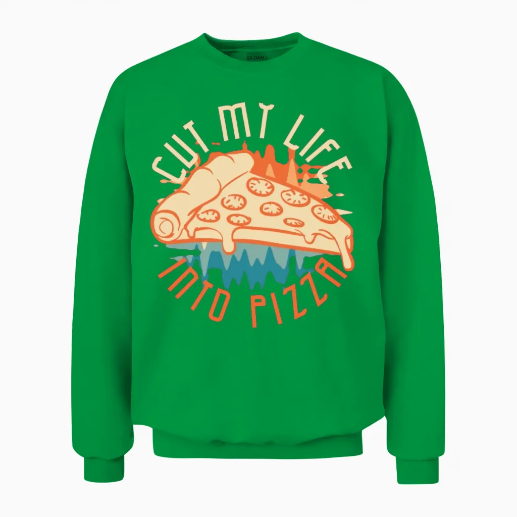 Cut My Life into Pizza Italian Unisex Sweatshirt in Irish Green