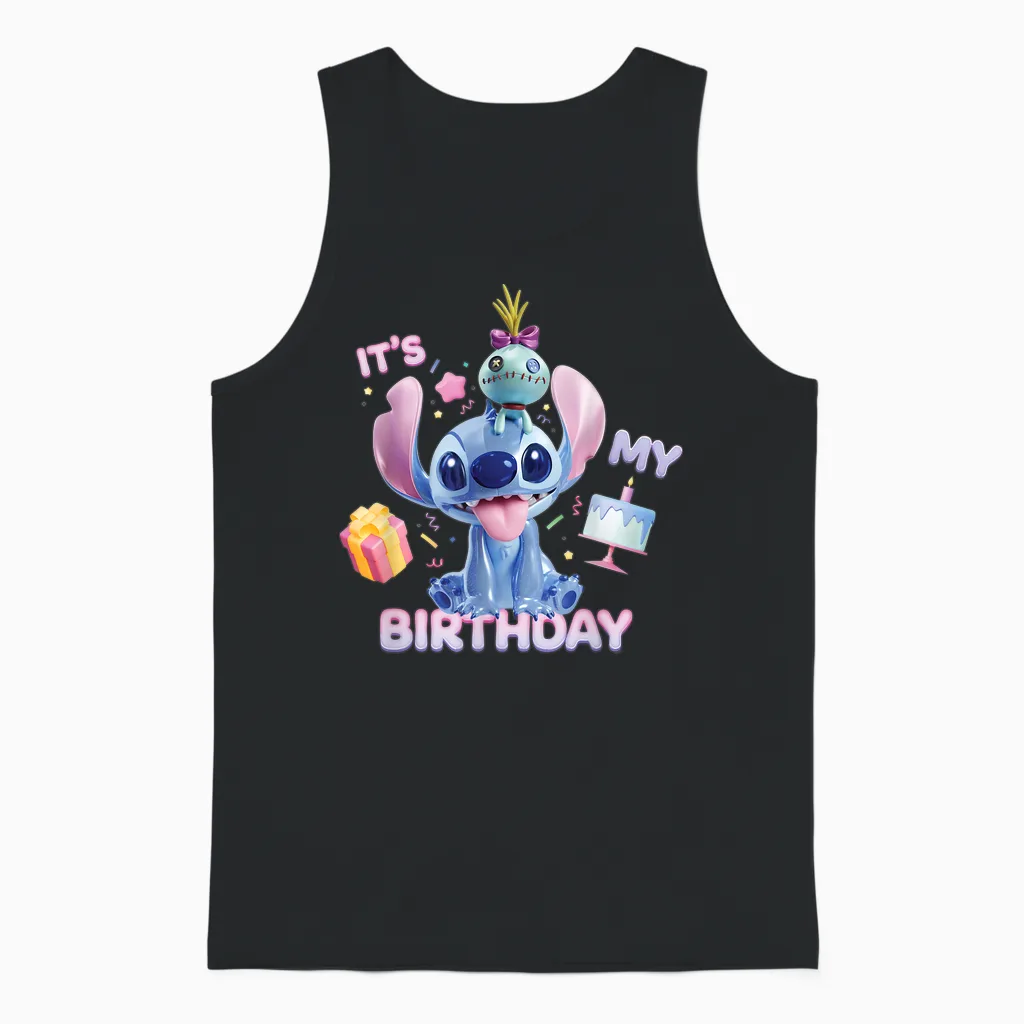 Disney Stitch & Scrump It's My Birthday Party Unisex Tank Top in Black