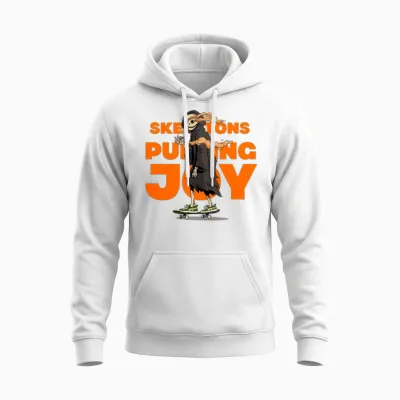 Skeleton Puffing Joy Funny Halloween Unisex Hoodie - White