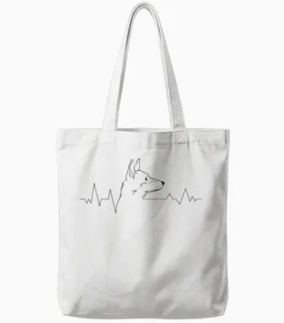 Dog-Breed Welsh-Corgi-Dog Heartbeat Dog Tote Bags - White