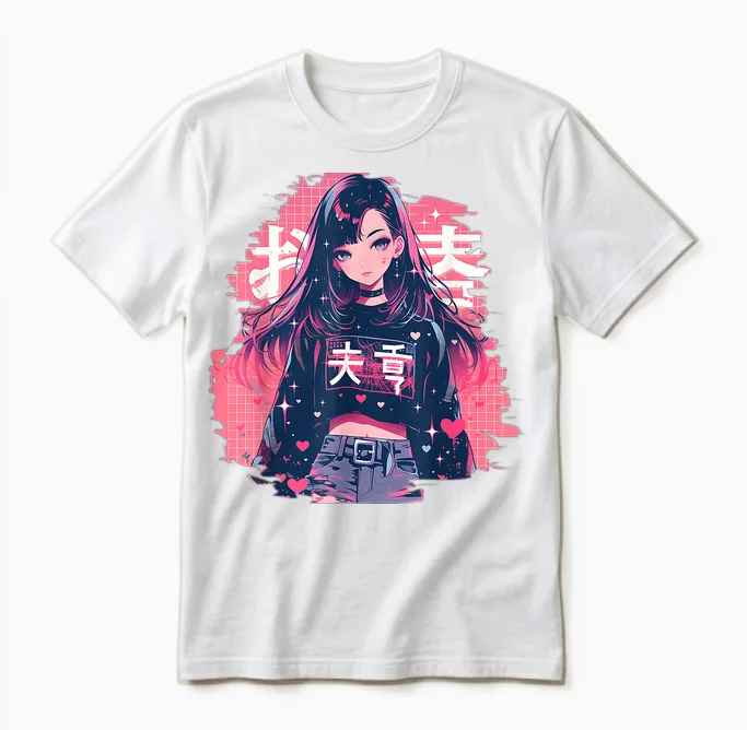 Anime Waifu Cute Manga Cat Girl Cute Retro Japanese T-Shirt, Black, S Unisex T-Shirt in White