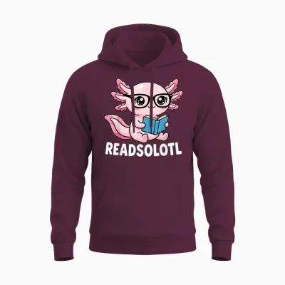 Axolotl Read Books Outfit Cool Reading Kids Book Character Unisex Hoodie - Maroon