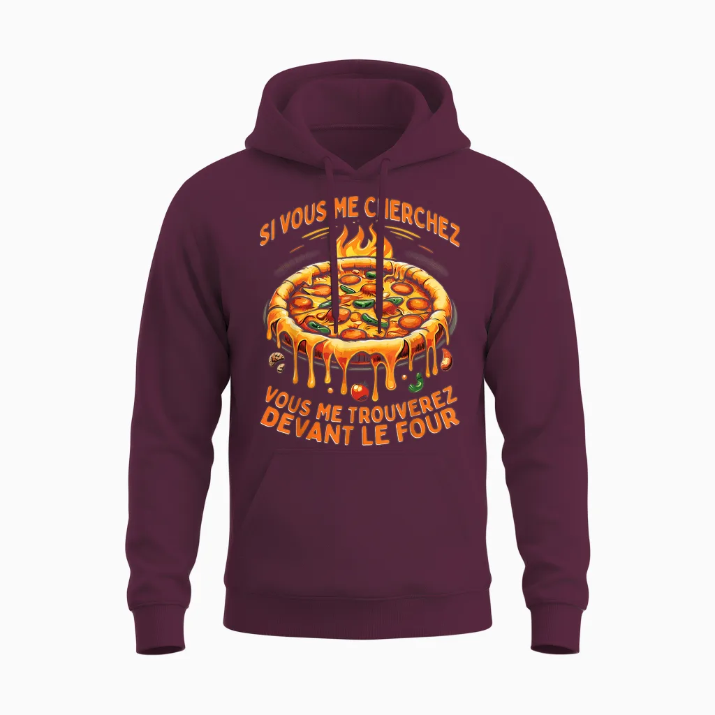 Pizzeria Pizza Eater T-Shirt, Black, S Unisex Hoodie in Maroon