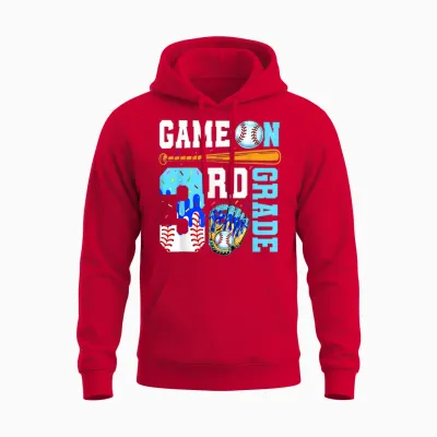 3rd Grade Back to School Baseball Drip Ice Cream Game On Unisex Hoodie - Red