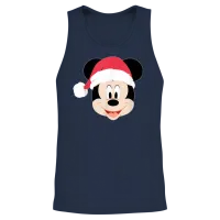 Disney Mickey Mouse in Santa Hat Happy Christmas Holiday Unisex Tank Top - Navy – 2