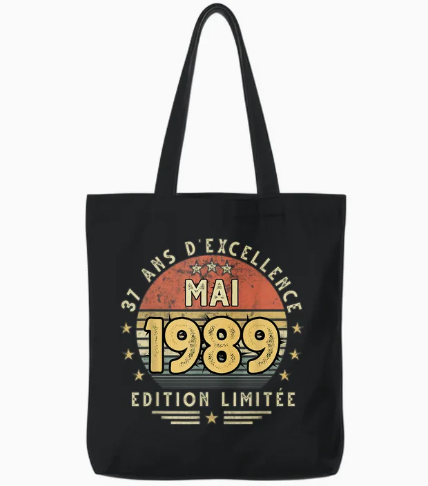 Mai 1989 Cadeau Anniversaire Mai 1989 37 Ans Homme Femme Tote Bags in Black