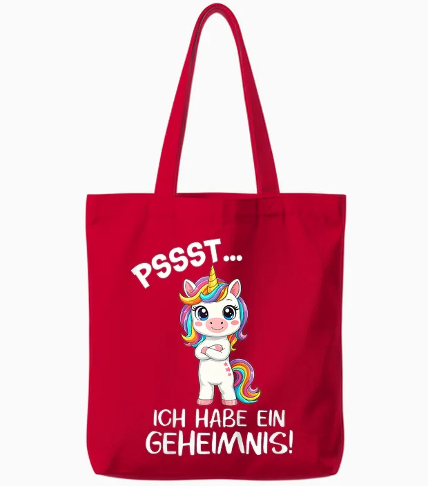 Ich Habe Ein Geheimnis Ich Werde Große Schwester Einhorn Tote Bags in Red