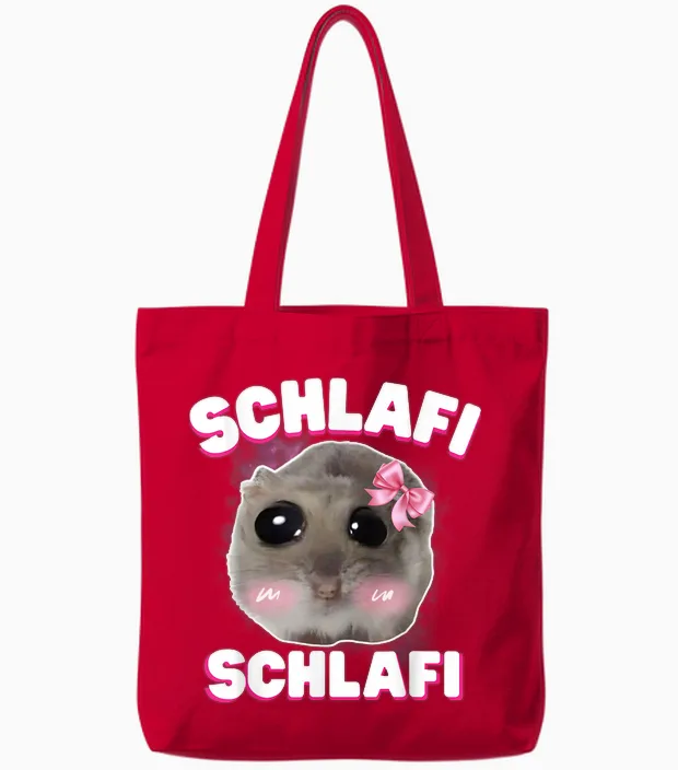 Schlafi Schlafi Funny Sad Hamster Cute Hamstie T-Shirt, Black Tote Bags in Red