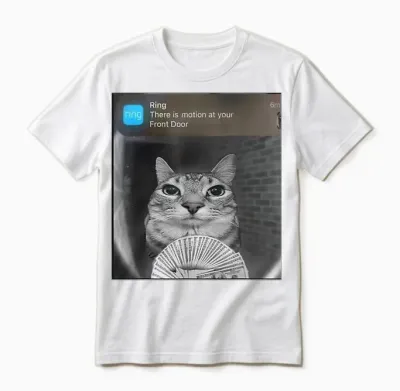 Ring Cat with Motion Meme T-Shirt for Men Women Kids Unisex T-Shirt - White
