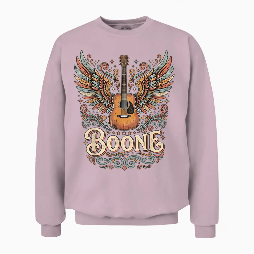 Boone Music Lover Vibes Colorful Artistic Design Unisex Sweatshirt in Light Pink