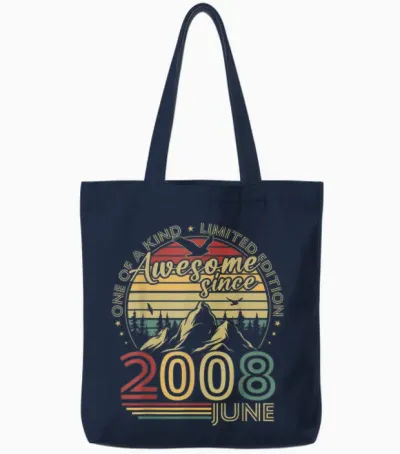 Vintage Anniversaire 18 Ans Cadeau Née En Juin 2008 Tote Bags - Navy