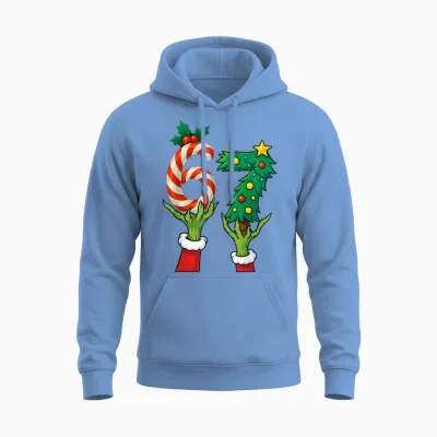 67 Christmas 6 7 Meme Hands Holiday Gen Alpha For Unisex Hoodie - Carolina Blue
