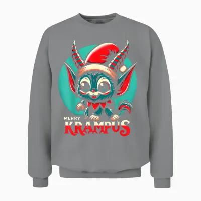 Cute Merry Krampus Christmas Holiday 30’s Retro Cartoon Unisex Sweatshirt - Sport Grey