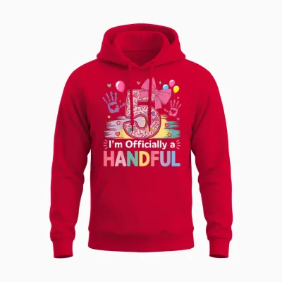 Kids I'm Officially a Handful Five Pink Bow 5th Birthday Girls Unisex Hoodie - Red