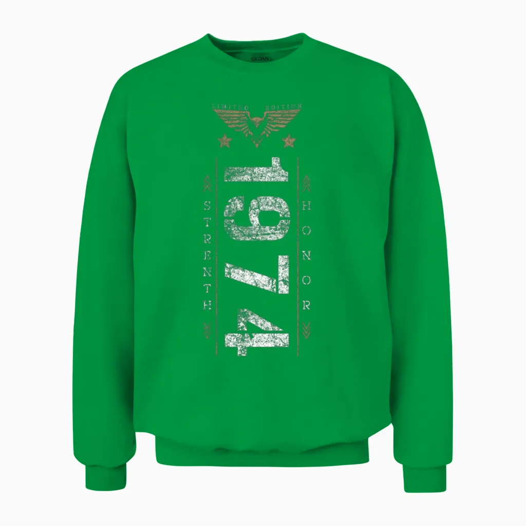 Limited Edition 1974 Strength and Honor Birthday Unisex Sweatshirt in Irish Green