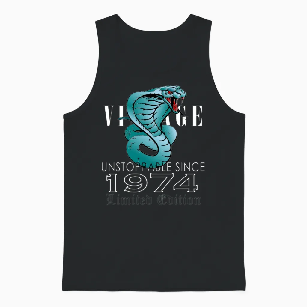 1974 Vintage Cobra 49 Years Limited Edition Unisex Tank Top in Black