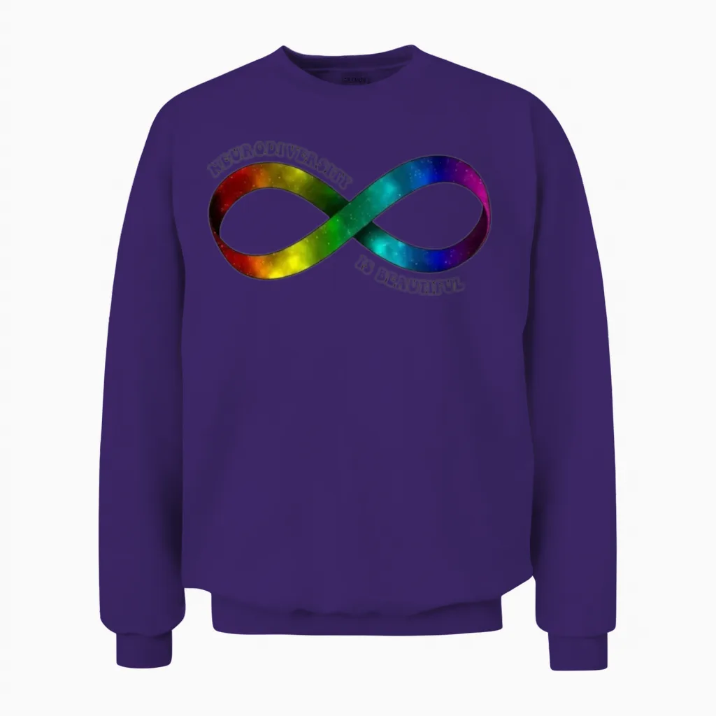 Neurodiversity Rainbow Autism Neurodivergent Adhd Unisex Sweatshirt in Purple