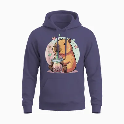 Kawaii Capybara Girls Boba Tea Anime Capibara Lover Cute Unisex Hoodie - Heather Sport Dark Navy