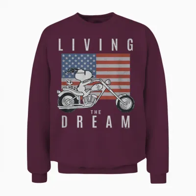 Peanuts Snoopy Living the Dream Snoopy on a Motorcycle Unisex Sweatshirt - Maroon