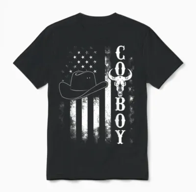 Western Country Men Teen Boy Kid Rodeo Southern Retro Cowboy Unisex T-Shirt - Black