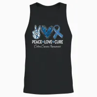 Peace Love Cure Colorectal Colon Cancer Awareness Support Unisex Tank Top in Black - 2