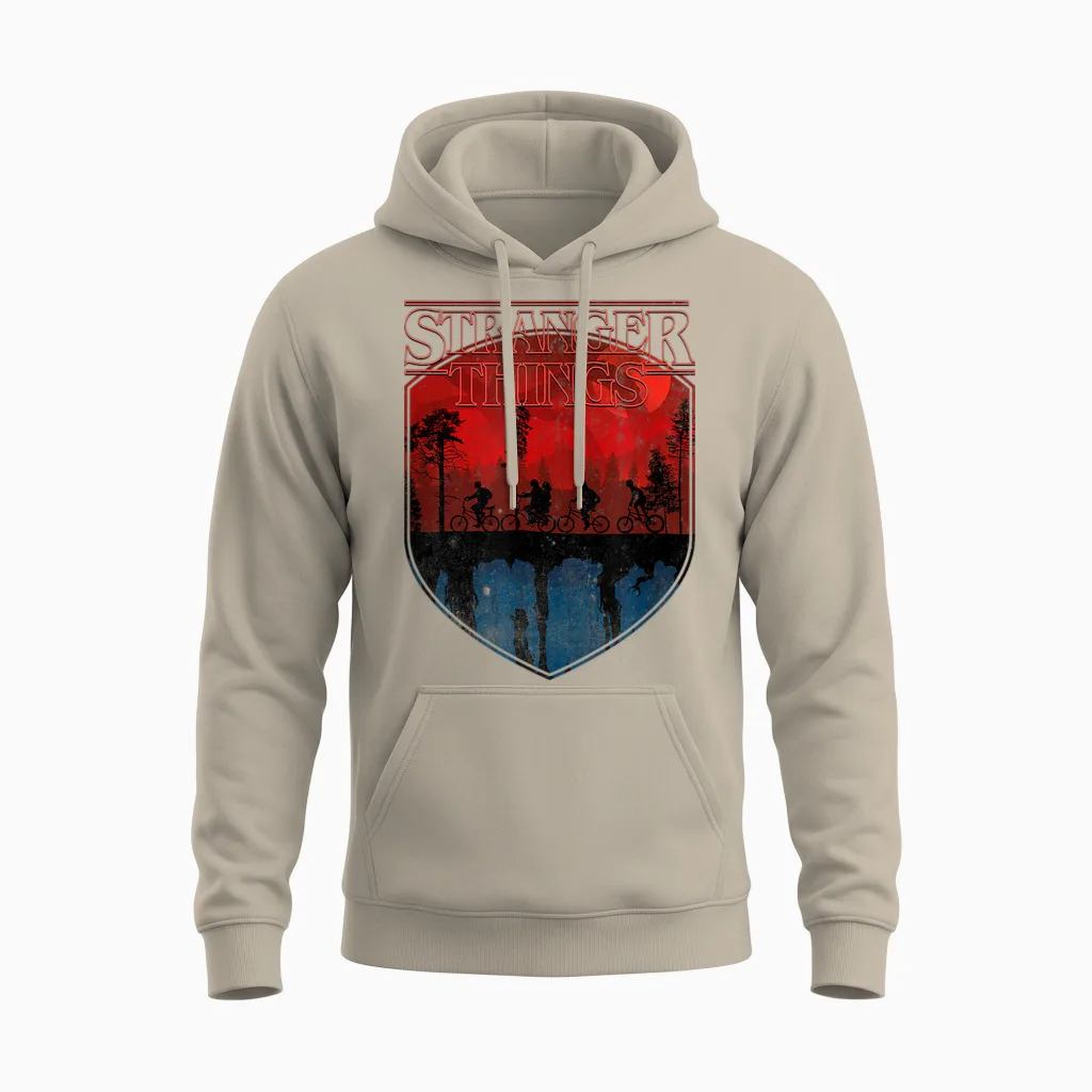 Stranger Things Group Shot Mindflayer Trail Silhouettes Unisex Hoodie in Sand