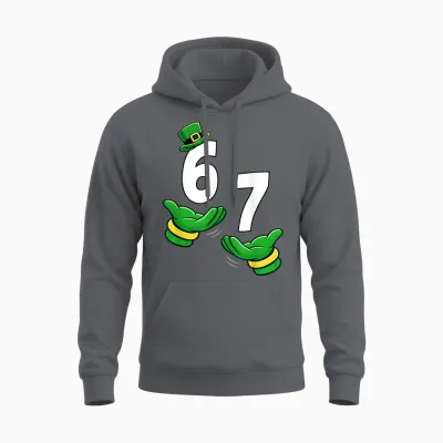 Six Seven 67 St Patricks Day 6 7 Shamrock Boys Kids 6-7 Meme Unisex Hoodie - Charcoal