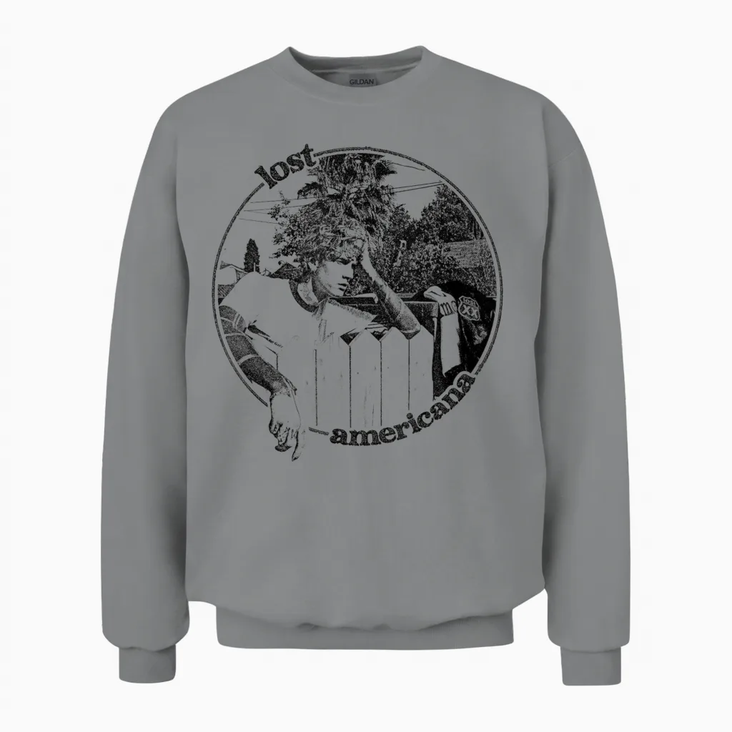 Official Mgk Lost Americana Fence Photo Unisex Sweatshirt in Sport Grey