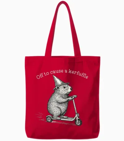 Whimsical Capy Wizard off to Cause a Kerfuffle Meme Capybara Tote Bags - Red