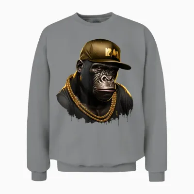 Cool Gorilla Rapper Hip Hop Gangster T-Shirt, Black Unisex Sweatshirt - Sport Grey