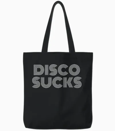 Disco Sucks Funny Retro 70s Vintage Look T-Shirt, Black, S Tote Bags - Black
