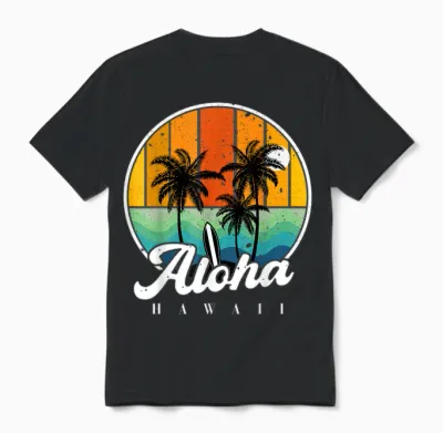 Aloha Hawaii Palm Beach T-Shirt for Children, Teenagers, Boys Unisex T-Shirt - Black