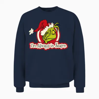 Dr. Seuss Grinch Always in Season Short Sleeve Unisex Sweatshirt - Navy