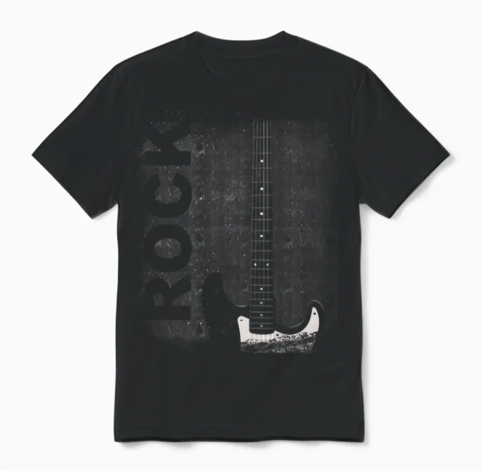 Rock Band Men's Women's Guitar Player in Distressed Look T-Shirt, Black Unisex T-Shirt in Black