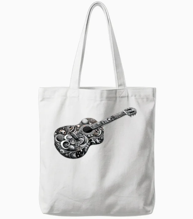 Retro Style Guitar for Guitarists Tote Bags - White
