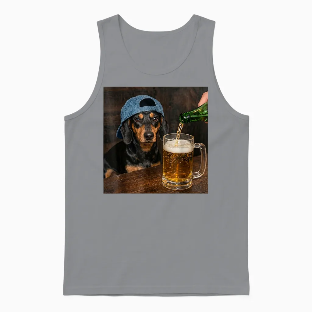 Teckel Buvant De La Bière Drôle Teckel Meme Unisex Tank Top in Sport Grey