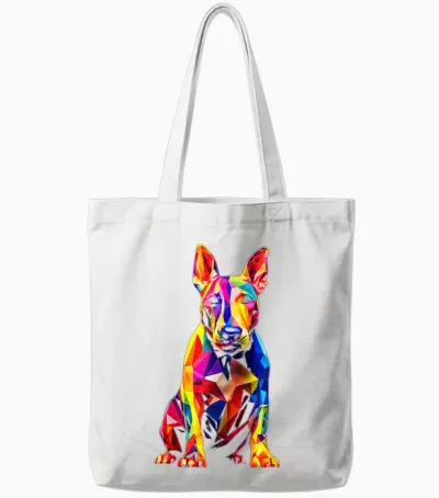 Bull Terrier Illustration Dog Bull Terrier T-Shirt, Black, S Tote Bags - White