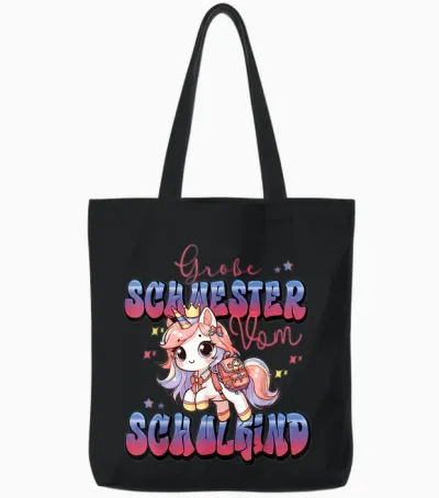 Süßes Einhorn Große Schwester Von Schulkind Einschulung Tote Bags - Black
