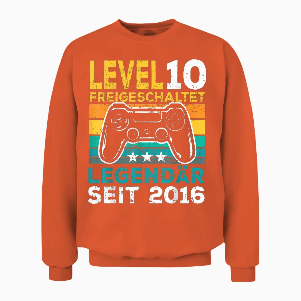 Level 10 Geburtstag Junge Gamer Mann Deko Jahrgang 2016 Unisex Sweatshirt in Orange