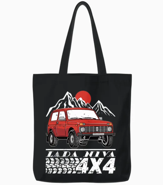 Lada Niva 4x4 Offroad Off-Road Vehicle Russia Ussr Long Sleeve, Black, S Tote Bags in Black