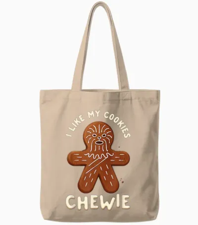 Star Wars Funny Holiday Gingerbread I Like My Cookies Chewie Tote Bags - Natural