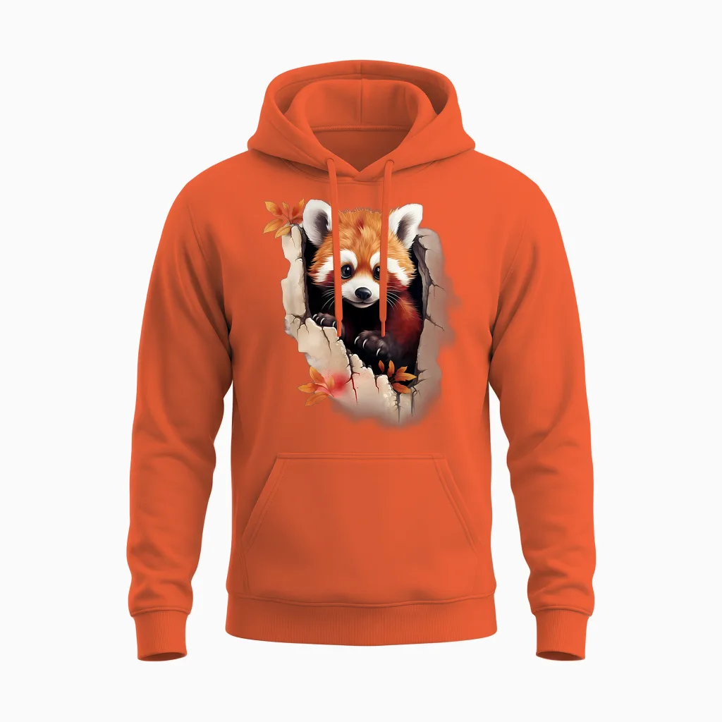 Animal Lovers Red Panda T-Shirt Wall Art, Black Unisex Hoodie in Orange